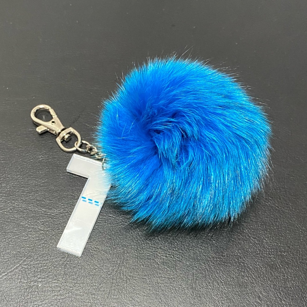 Cute Pompom Faux Fur Ball &Letter T Keychain Key Ring Holder Bag Purse Accessory